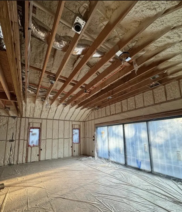 Interior walls and ceiling insulated with spray foam during new construction in Sedro-Woolley